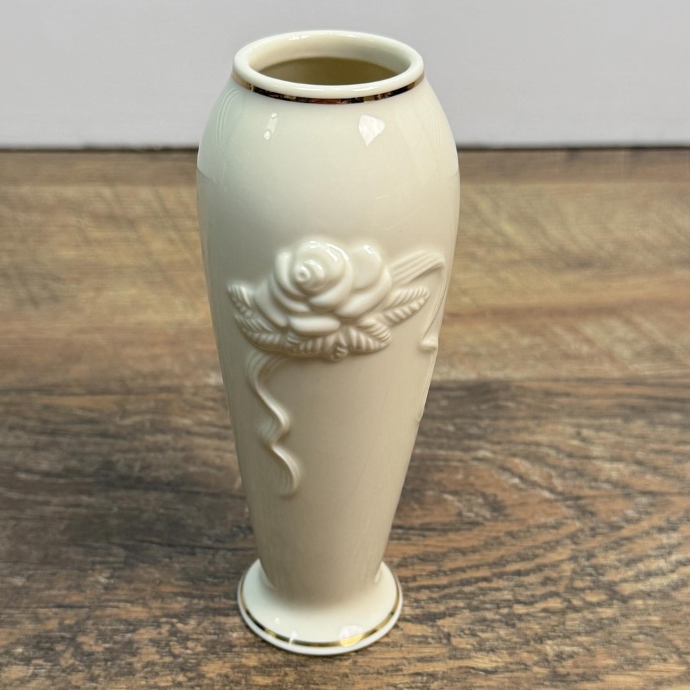 Lenox Rose Blossom Bud Vase 086199 Ivory 24K Gold New in Box With COA Vintage